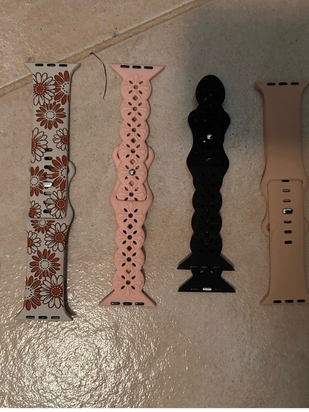 Floral and Solid Silicone Watch Band Set in White, Brown, Pink, Black - Picture 2 of 2